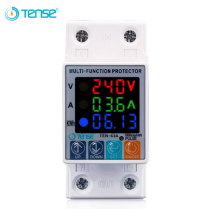 Tense TEN-63VA 5in1 Adjustable Over & Under Voltage Protector Ampere Protector with Unit(KWh) Lock